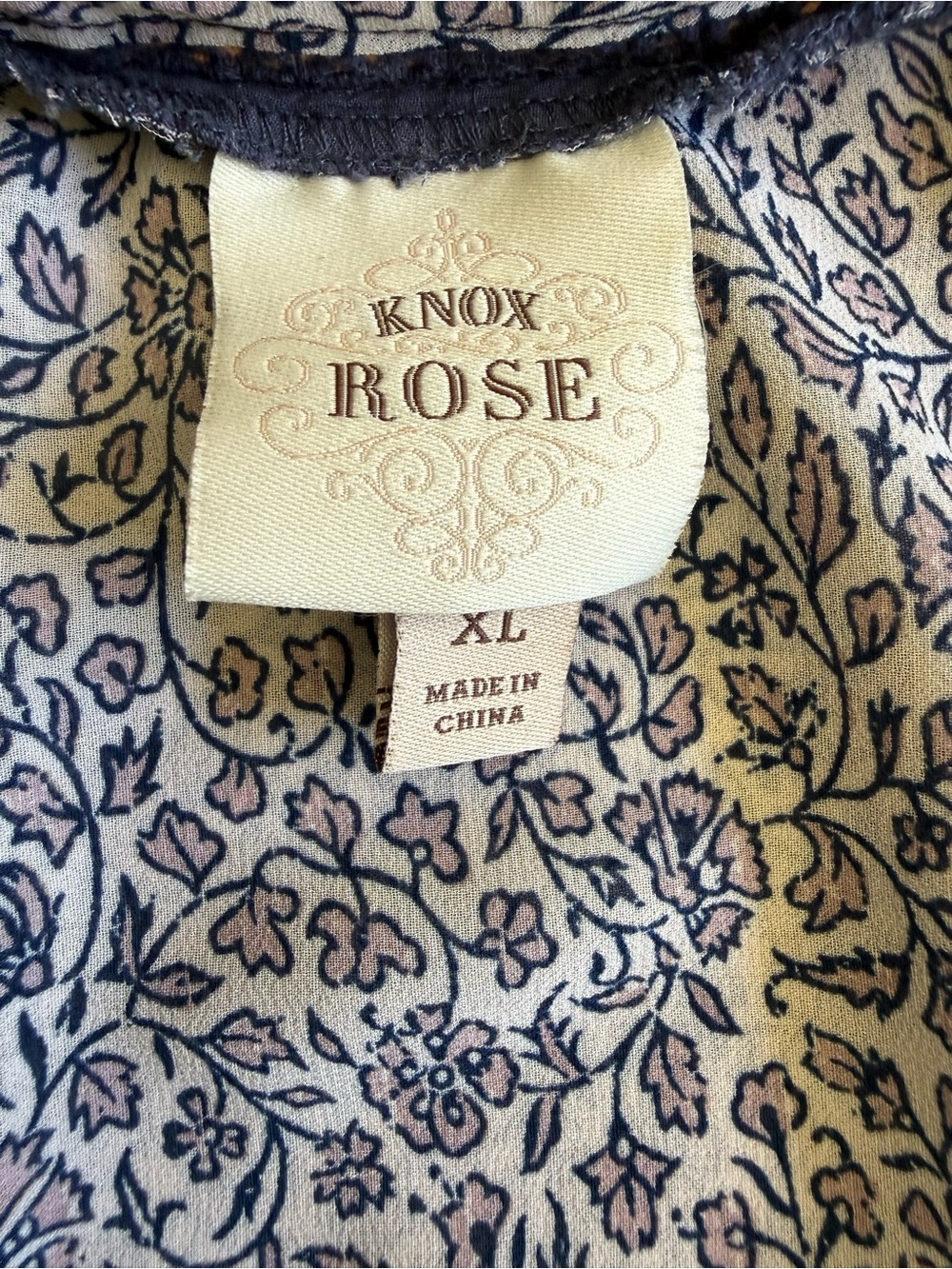 Boho Floral Print Peasant Top in Lavender, Navy & Cream - Picture 2 of 6